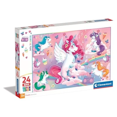 Bild av Clementoni Pussel Jolly Unicorns 24 Maxi Bitar Supercolor, För Barn, 28525
