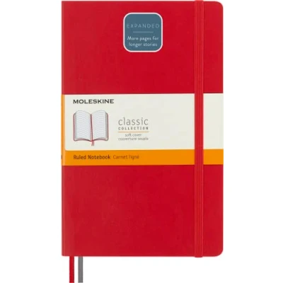 Bild av Moleskine Classic Notebook Expanded, Ruled Notebook, Soft Cover and Elastic Closure, Size Large 13 x 21 cm, Colour Scarlet Red, 400 Pages