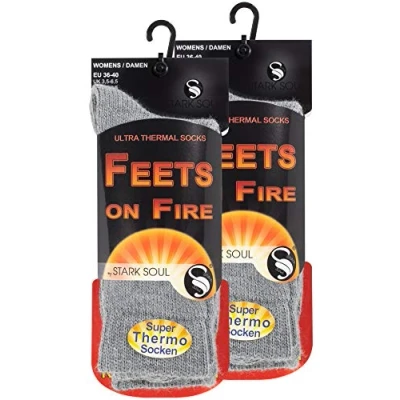 Bild av STARK SOUL FEETS on FIRE 2 par ultra termiska strumpor för damer, varma vinterstrumpor, storlek EU 3640, ljusgrå, 36 40