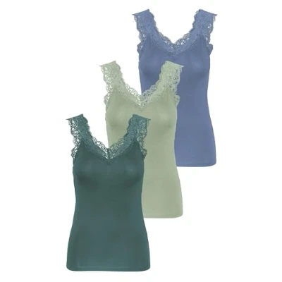 Bild av PIECES Damer Pcbarbera Lace Noos Bc Top, 1 x ökensage, balsam grön, Kina blå, XS