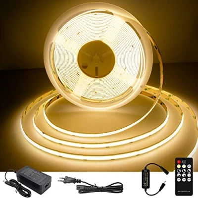 Bild av TTWAY COB LED remsa 10 m 2700 K, ljusremsa med fjärrkontroll och strömförsörjning, 384LED/m, 8 mm bred, CRI&gt;90, varmvit för bar, fest, TV, sovrumsdekoration