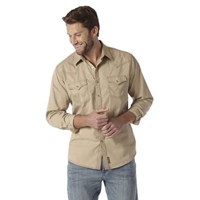 Bild av Wrangler herr retro två fickor långärmad knapp skjorta knapp, SOLBRÄNNA, XL