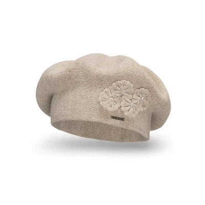 Bild av VIVISENCE Dambasker elegant vintermössa, varm och mysig huvudbonad på vintern hösten, varm, tjock stickad mössa, klassisk mössa för kvinnor, tillverkad i EU, Beige, one size