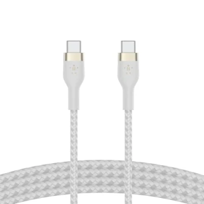Bild av Belkin BoostCharge Pro Flex flätad kabel för USB Type C till C, IF certifierad snabbladdningskabel med PD iPhone 15, MacBook Pro, iPad Galaxy S23, Pixel, m.fl. 2 m, pack Vit
