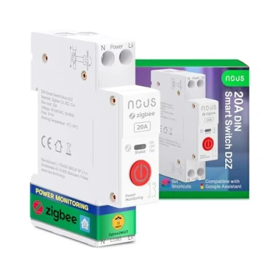 Bild av Nous Zigbee DIN Skenbrytare, 20A Smart Brytare Med Energimonitorering, Kompatibel Zigbee2MQTT, Home Assistant, Alexa &amp; Google Home, App fjärrkontroll, Röststyrning Och Timer
