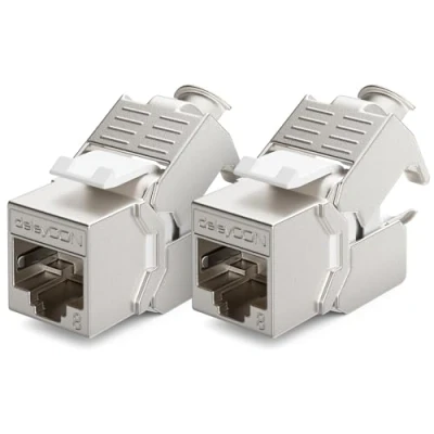 Bild av deleyCON 2x CAT 8 Keystone Jack Modul Patch Kabel Nätverkskabel Optimal för CAT8 CAT7 CAT7a Installationskabel Anslutning STP Skärmning RJ45 Uttag Nätverk Kopplingspanel Fäste Förlängning