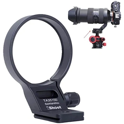 Bild av iShoot Metalllins krage stativ monteringsring kompatibel med Tamron 35 150 mm f/2 2,8 Di III VXD A058 E montering, linshållare fäste botten är Arca Swiss Fit snabbfrigörande platta laxstjärtsspår