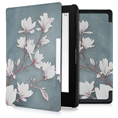 Bild av kwmobile fodral kompatibelt med Kobo Aura Edition 1 magnetiskt flikfodral läsplatta eReader konstläder taup vit blå grå
