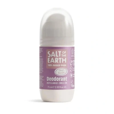 Bild av Natural Deodorant Roll On by Salt of the Earth, Peony Blossom Refillable, Vegan, Long Lasting Protection, Leaping Bunny Approved, Made in UK 75ml