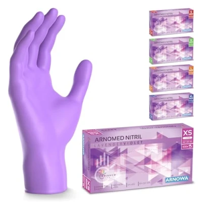 Bild av ARNOMED engångshandskar lila, nitrilhandskar XS, med 100 st/box, puderfria, latexfria gummihandskar, finns i S, M, L &amp; XL