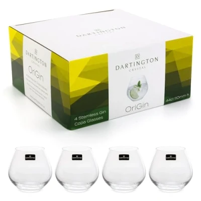 Bild av Bar Amigos Origin Stemless Gin och Tonic Copa glasögon gjorda av Dartington vatten vin whisky glas tumlare blyfri kristall diskmaskin säker 440 ml 4 pack genomskinliga