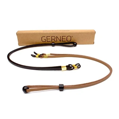Bild av GERNEO® Bilbao högkvalitativt glasögonband läder och mockautseende unisex PU glasögonsnöre för solglasögon läsglasögon band Svart ljusbrunt guldhållare, brun, M