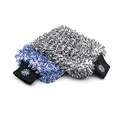 Bild av The Rag Company Cyclone Ultra Wash Mitts 70/30 &#039;Gauntlet&#039; blandning koreansk mikrofiber, skumvaddering, repfri, luddfri, perfekt för sköljfri tvätt, 20 x 23 cm, blå + svart (2 pack)