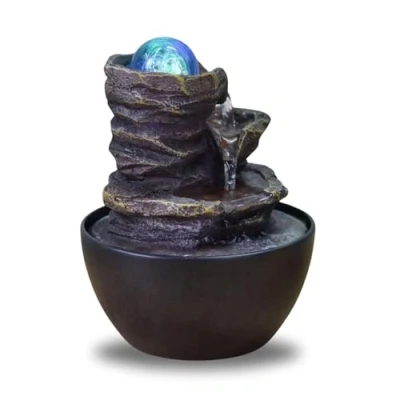 Bild av Inomhusfontän Zen Cascade avkopplande ljus färgglad LED, användbara presenter lågt fottryck, stängd krets, bordsfontän, H 18 cm Guru Zen&#039;light