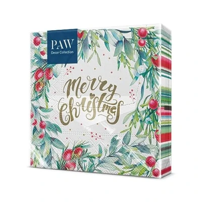 Bild av PAW servetter 3 lager (33 x 33 cm) I 20 stycken perfekt för jul, vinter, semester julafton bordsdekoration vinterpappersservetter god jul Merry Christmas Floral