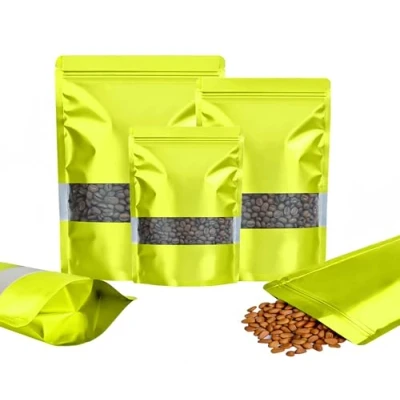 Bild av Rimiko 50 st Stående zip påsar med Genomskinligt Fönster, Lufttät Mylar påse, Återförslutbar Ziplock påse av Aluminiumfolie för Godis, Kaffebönor och Matförvaring (Grön, 10x15 cm)