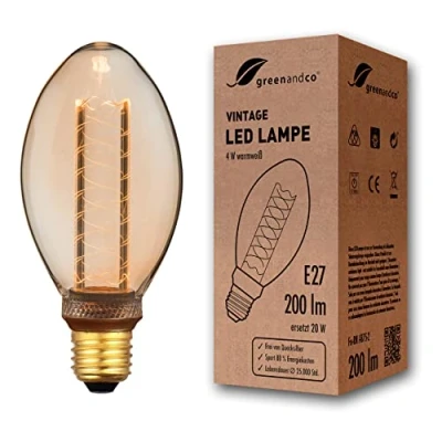 Bild av greenandco® LED vintage retro glödtråd glödlampa bärnsten Edison stil E27 B75 4W 200lm 1800K (extra varm vit) 320 230V glaslampa, ingen flicker, ej dimbar