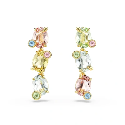 Bild av Swarovski Gema droppörhängen, asymmetrisk design, blandatsnitt, flerfärgad, guldfärgad, En storlek