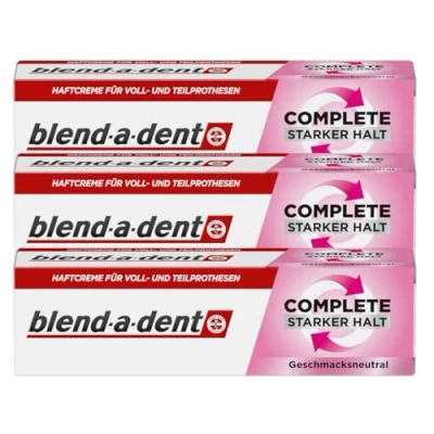 Bild av 3 x Blend a dent komplett självhäftande kräm neutral för fullständiga och partiella proteser, 47 g