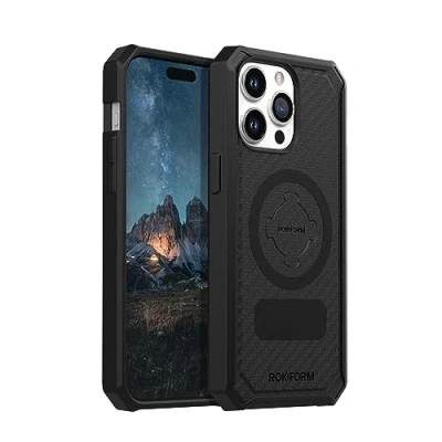 Bild av Rokform iPhone 15 Pro Max fodral, robust serie, magnetiskt fodral med RokLock Twist Lock, dropptestad rustning (svart)