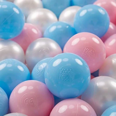 Bild av KiddyMoon 50 Ø 7 cm barnbollar lekbollar för bollbad baby plastbollar tillverkade i EU, blå/puderrosa/pärla