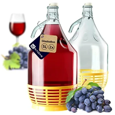 Bild av KADAX Vinballong 5 L, glasballong för vin, 3 stycken, vinfat av glas, jäsballong, fat vin strykflaska med korg, jäsbehållare glasträdgårdsballong