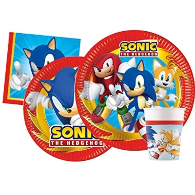 Bild av Party Tableware Set Sonic the Hedgehog for 8 people (44 pcs: paper plates Ø23cm, Ø20cm, cups 200ml, 20 napkins 33x33cm)