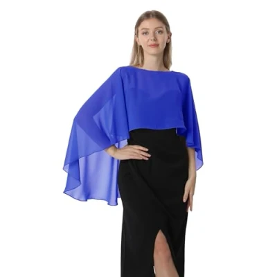 Bild av Hotshawl capelet för kvinnor, chiffong cape, sjalar och täckplagg aftonklänning bröllopsklänningar, Kungsblå, en storlek