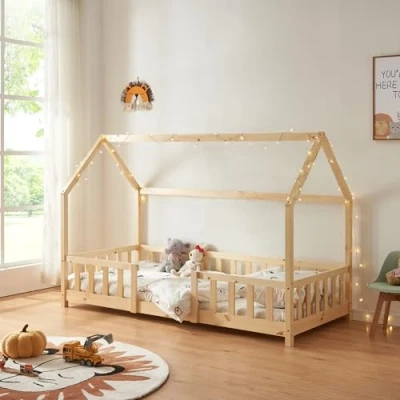 Bild av Juniorsäng Sisimiut hussäng 200x90cm furu med sängskydd [en.casa]