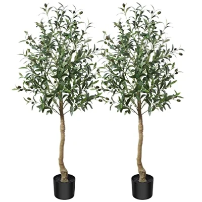 Bild av CROSOFMI konstgjord olivträd, trädplanta, 120 cm hög, Ars topiaria, växt i sidenmaterial, figurklippt växt, fuskväxt kruka för inomhus och utomhusbruk, hem, kontor trädgård,