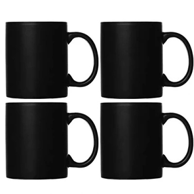 Bild av Smilatte M010 matt svart porslin kaffekoppar, klassisk keramisk kopp 320 ml med Hanlde för cappuccino latte, set 4 st