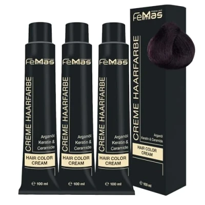 Bild av FemMas hårfärg mellanbrun mahogny 4,5 I professionell kräm brunt med närande arganolja, keratin och ceramider som permanent eller nyans, 3 x 100 ml