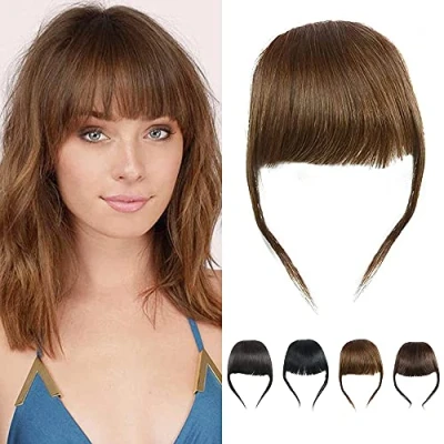 Bild av Tjockt Hår Bangs Real Human Hair Bang Clip In Fringe Extension Obehandlad Fringe, Ljusbrun Färg