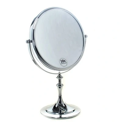 Bild av TUKA i AKUT Sminkspegel 10x Förstoring, Dubbelsidig Rakspegel 20cm Diameter, Fristående Kosmetisk Spegel 360 Roterbar, 8 TumPiedestal Bordsspegel För Badrum Sovrum, Kromfinish, TKD3105