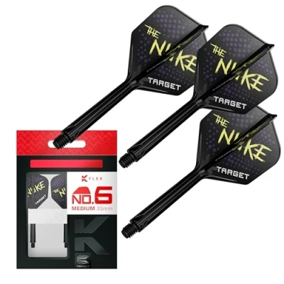 Bild av TARGET Darts Luke Littler K Flex flygningar och skaftsystem, No.6 (mellanliggande, 26 mm) Paket med 3 Kflex allt i ett flygningar, Nuke Player Edition Dart tillbehör Stem