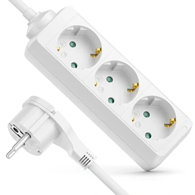 Bild av deleyCON Grenuttag 3 Vägs med Platt Plugg Inomhus 3,0 m Kabel Kontaktplugg Robust Hölje av Plast Vit