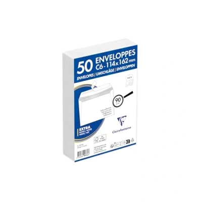 Bild av Clairefontaine 9976C förpackning med 50 kuvert vit C6 114 x 162 mm, konfidentiell, självhäftande, 90 g, 1 pack