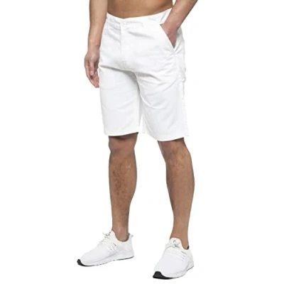 Bild av 989Zé ENZO Chino shorts för män bomull normal passform sommar vardaglig smart halvbyxor, Vitt, 32W