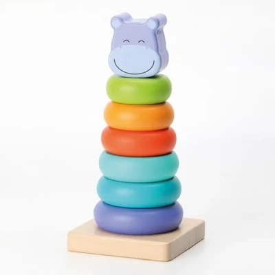 Bild av Jocca Montessori Stapling Tower i trä Lärande spel Stapelbar pyramid med babyfärgade ringar Sensorisk pedagogisk leksak Börjar från 12 månader
