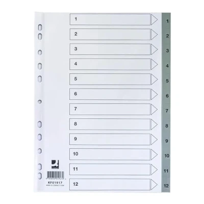 Bild av Q CONNECT KF01917, Numeriska registerflikar, Polypropylen (PP), Grå, 225 mm, 297 14,4 mm