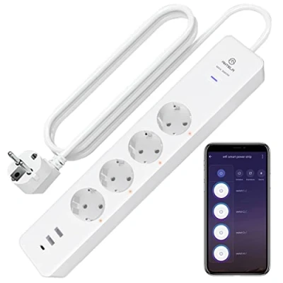 Bild av ANTELA Smart Grenuttag 16A 3680W med Energiövervakning och Timer,4 Separat Styrbara Uttag 3 USB portar,Kompatibel Alexa Google Home, Appkontroll, Överspänningsskydd,Kortslutningsskydd