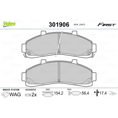 Bild av VALEO 301906 Jeu de plaquettes frein FIRST Essieu avant contact signal d&#039;usure inclus sans tôle anti bruit FORD USA: Explorer Mk2