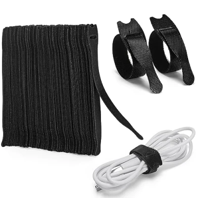 Bild av Zivacate 120 pack återanvändbara buntband 150 x 12 mm justerbara svarta nylonmaterial kabelband, kabelkardborrband för PC, TV, hörlurar och mer