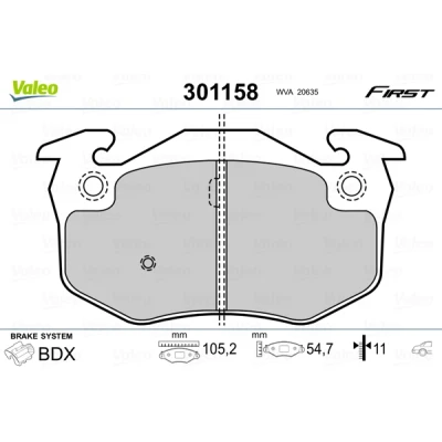 Bild av VALEO 301158 Jeu de plaquettes frein FIRST Essieu arrière contact signal d&#039;usure exclu sans tôle anti bruit RENAULT: CLIO 2, 1