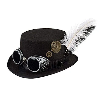 Bild av Boland 54502 Hatt Spacepunk med glasögon och kugghjul, för kvinnor, svart, tillbehör, huvudbonad, steampunk, 80 talet, temafest, karneval