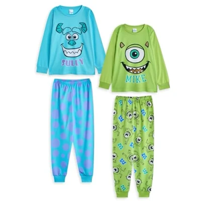 Bild av Disney Monsters Inc Boys Pyjamas Set Pack of 2 Kids Sully &amp; Mike Grafisk långärmad topp långa ben PJ underdel i blått och grönt Childrens Character All Over Print Nattkläder Filmvaror