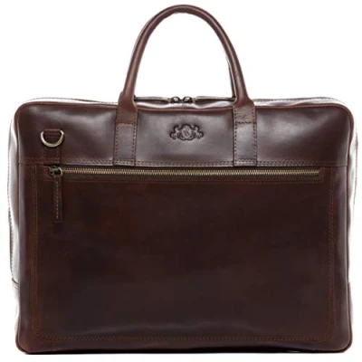 Bild av SID &amp; VAIN stor laptopväska äkta läder 15,4 tums laptop business väska DIXON axelväska portfölj med laptopfack läderväska män och kvinnor handgjord, Brun cognac, L,