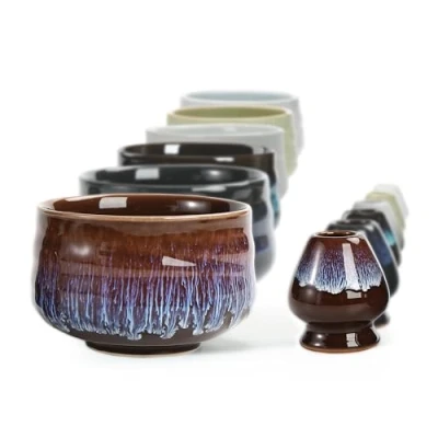 Bild av TEANAGOO Japansk keramisk matcha skål med visphållare, 500 ml, K16, lila, Chawan te skål, traditionella ceremoniella tillbehör