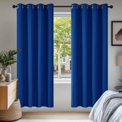 Bild av Deconovo Gardin mörkläggningsgardinöglor gardiner vardagsrumsgardin ogenomskinlig, 175x140cm (höjd x bredd), kungsblå, uppsättning med 2
