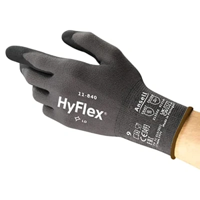 Bild av Ansell HyFlex 11 840 Professionella arbetshandskar, Robust Nitrilbeläggning med starkt grepp, Mekaniskt skydd, Montering, DIY, Industriella säkerhetshandskar, För Dam Och Herr, Svart, L (5 par)